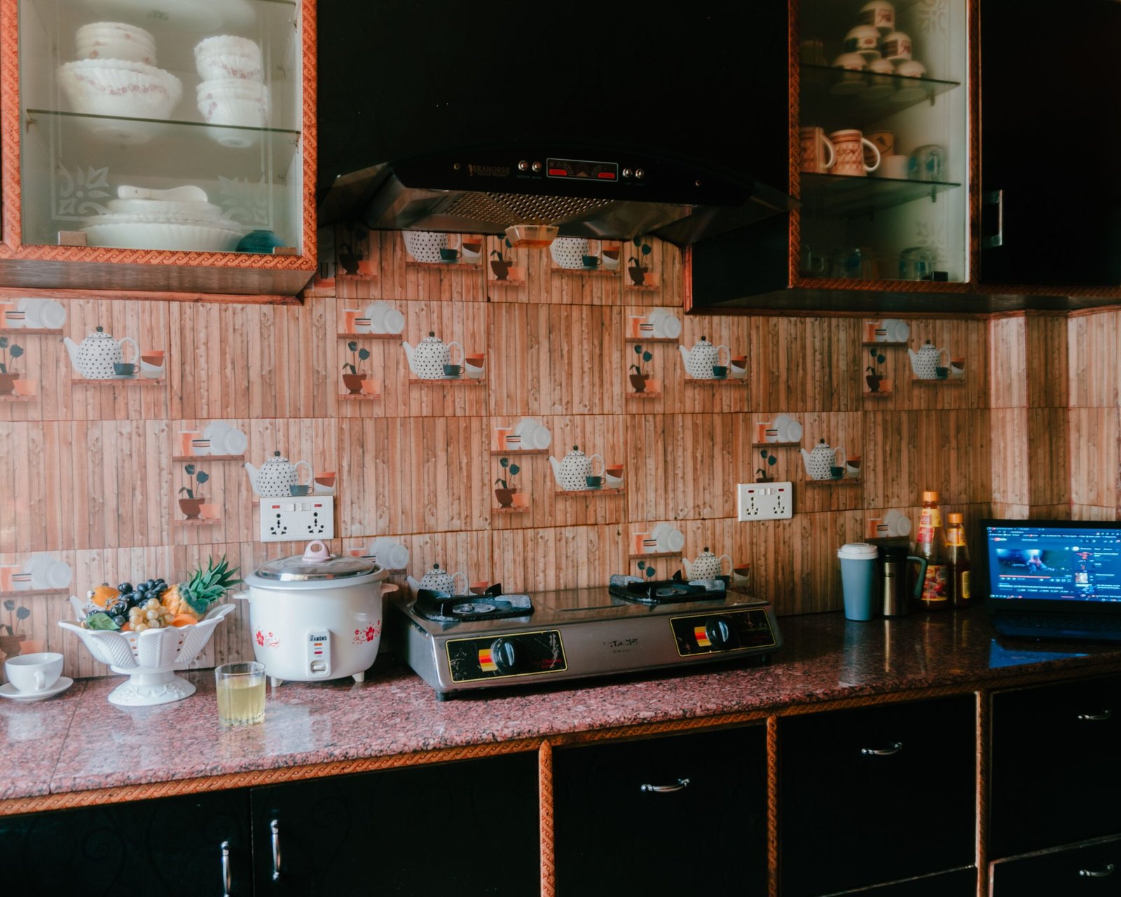 Rice cooker on a kitchen counter.