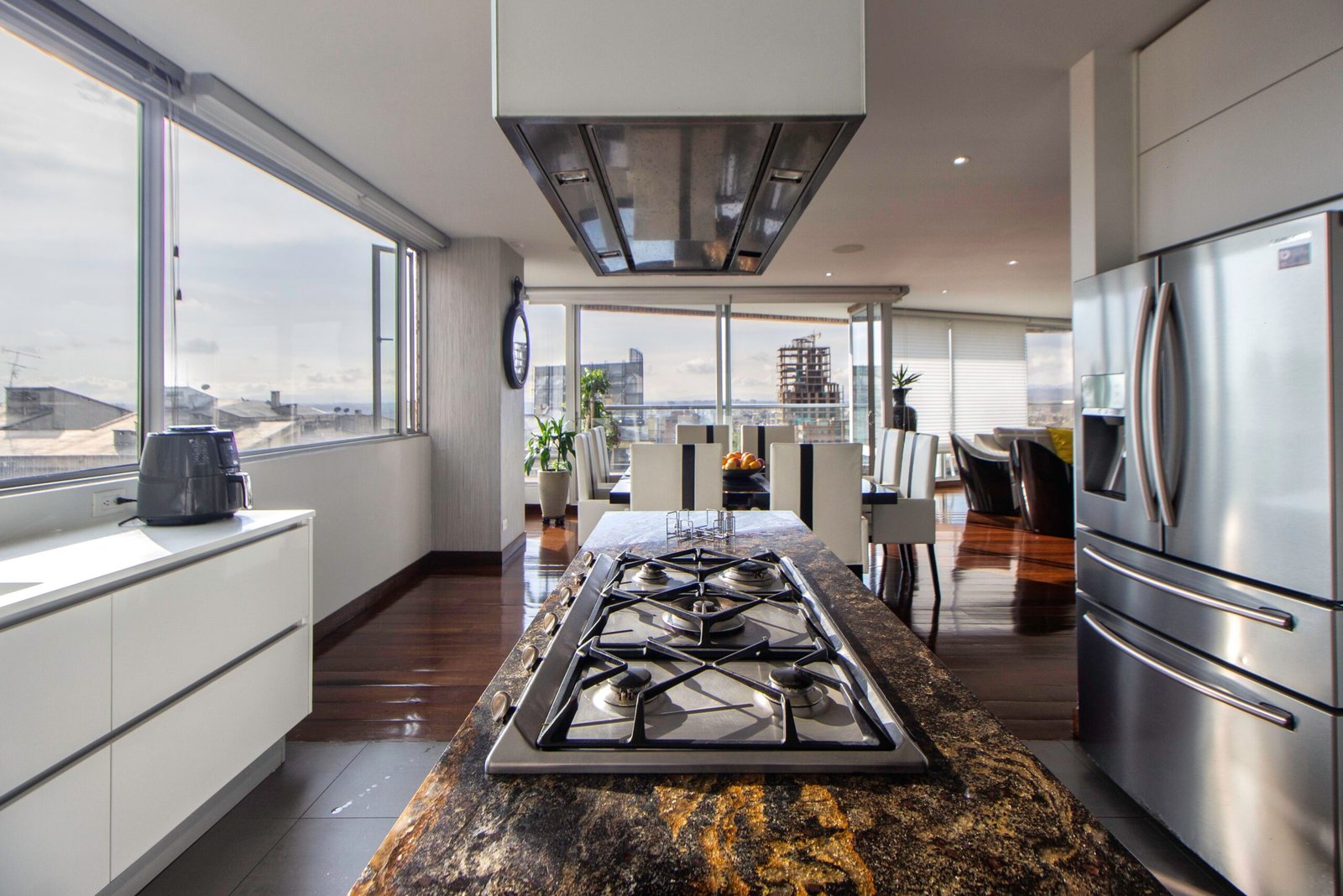 Air fryer in a modern kitchen setting.