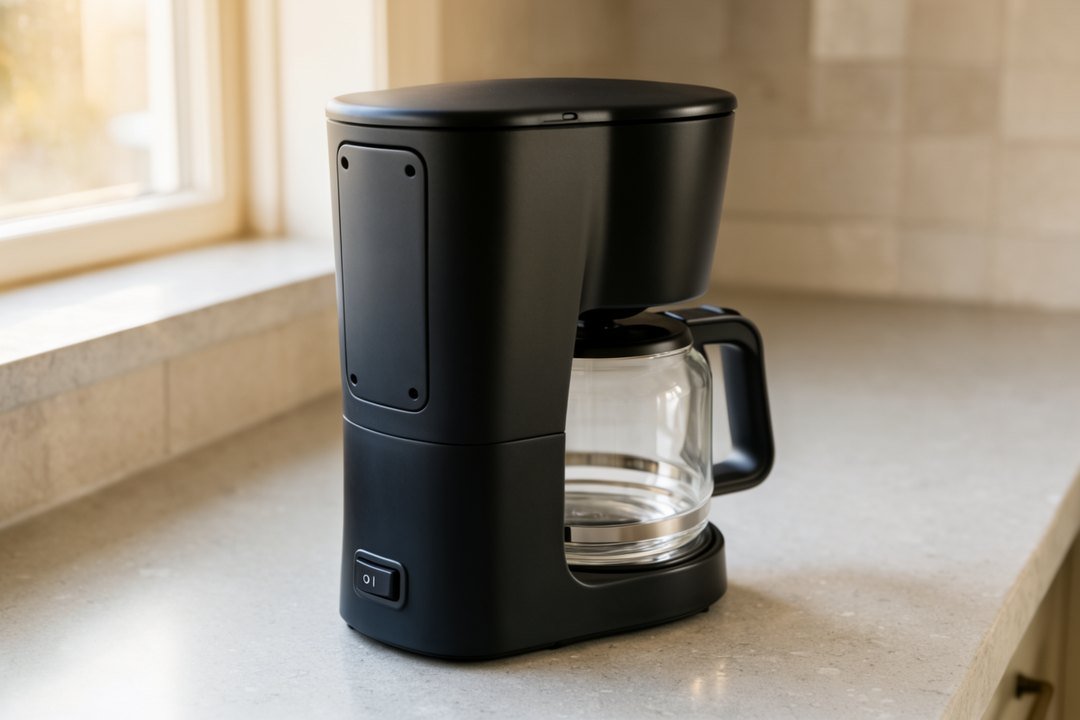AI illustration of the exterior of a generic coffee maker, not specific switch placement