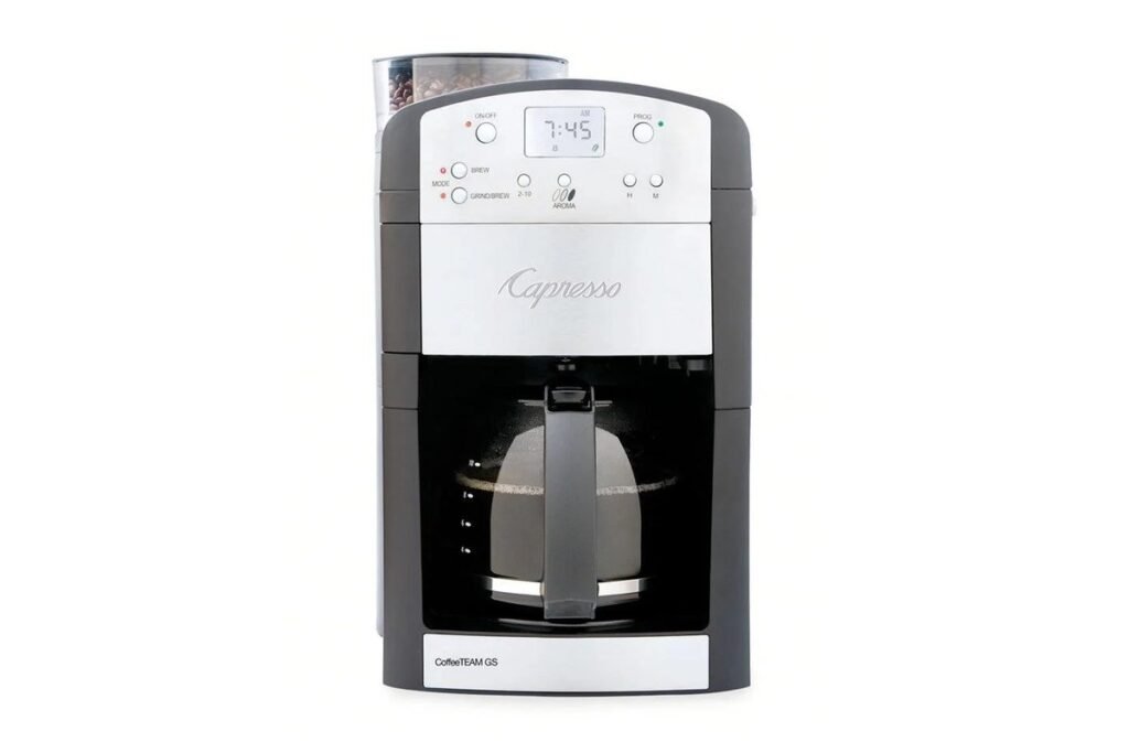 Capresso 464.05 CoffeeTEAM GS black and stainless integrated grinder coffee maker